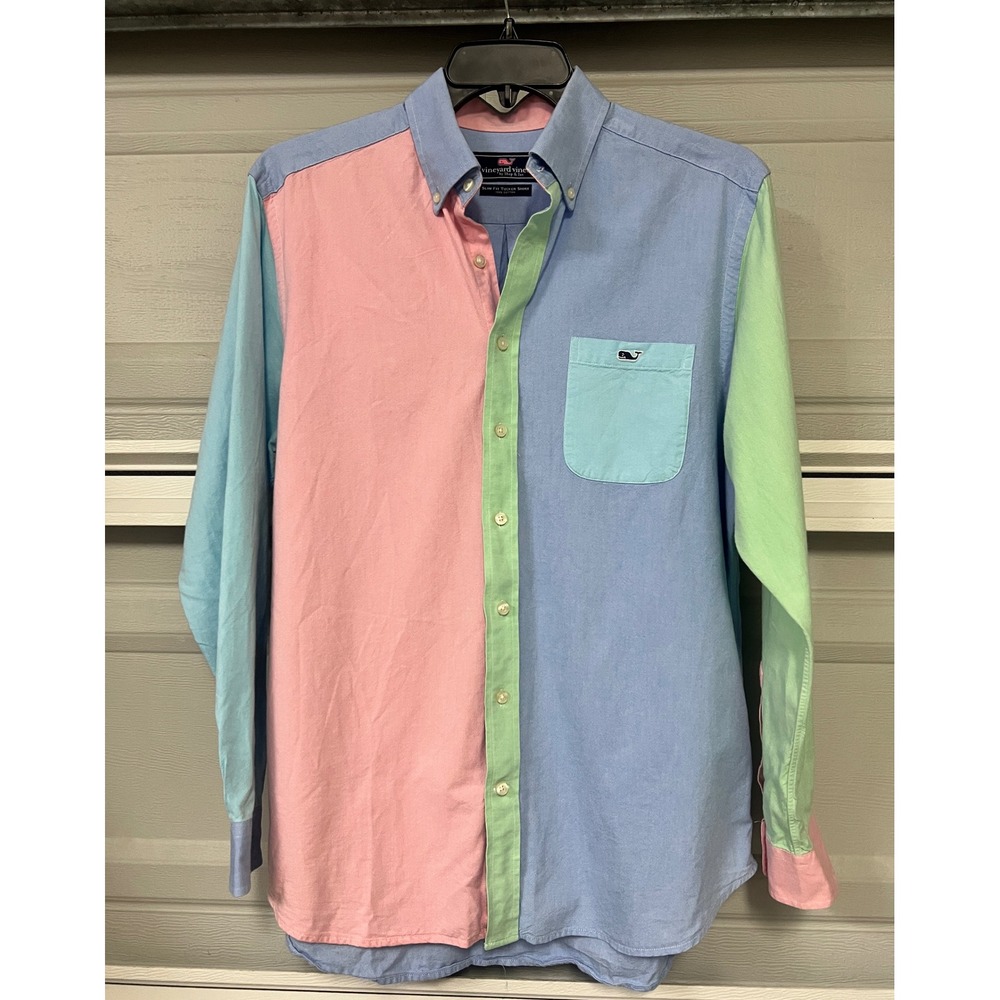 Vineyard Vines Slim Fit Tucker Shirt Mens Large Colorblock Oxford 1W0231 Pastel